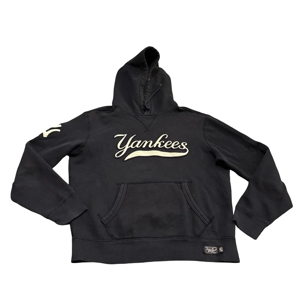Polo Ralph Lauren x MLB NY Yankees Navy Blue Chenille Patch Hoodie Mens Small